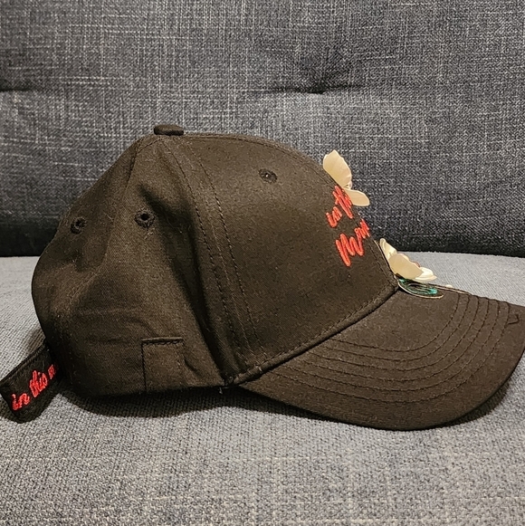 OOAK Floral Embroidered Baseball Cap Black Red Adjustable Hat main image 5